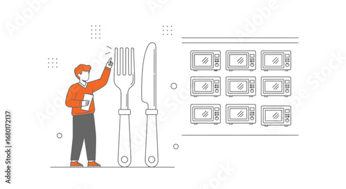 Illustrative depiction of food preparation and microwave technology integration planning