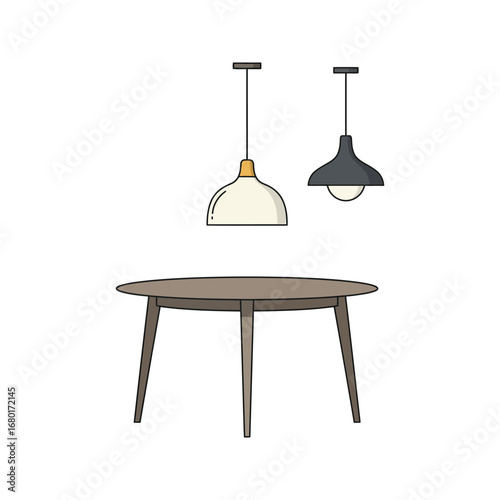 Comfortable home furniture set illustration with a black bar stool and a metal table