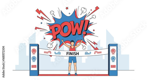 Illustrative artwork showcasing the triumph of a marathon runner at the finish line