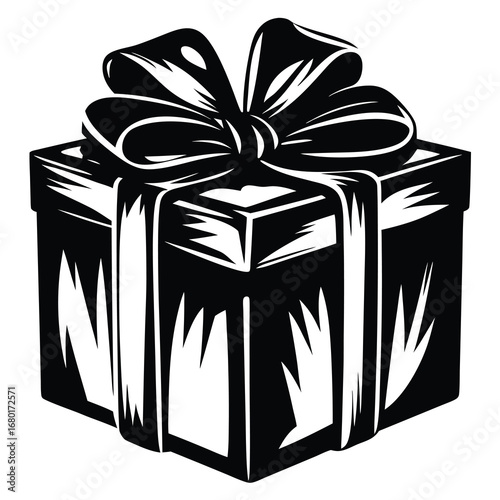 Stylized vector illustration of a gift box with a large bow