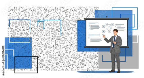 Presentation on education themed background showcasing knowledge and skills