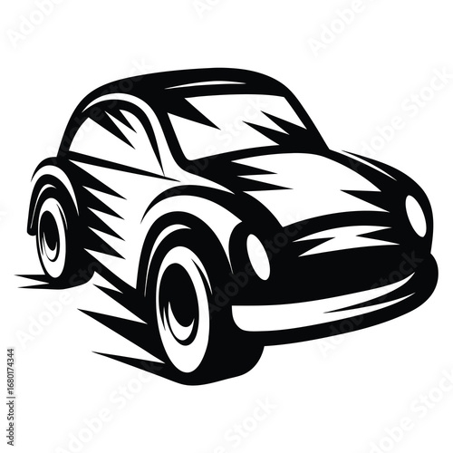 Monochrome sports car speeding with abstract design elements illustration art