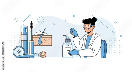 Scientist developing cosmetic products in laboratory illustration for beauty industry advancements
