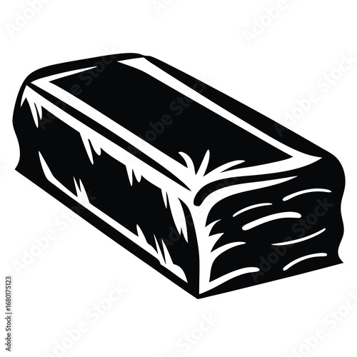 Graphic representation of a black rectangular block with white highlights and details