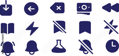 A collection of navy blue icons designed for diverse online functions, offering versatility and user-friendly appeal