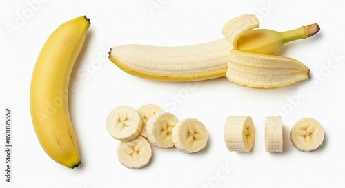 Fresh Yellow Bananas Whole, Peeled, and Sliced for Delicious Recipes and Healthy Eating