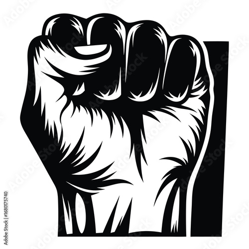 Powerful Black and White Vector Image of a Raised Fist in Solidarity