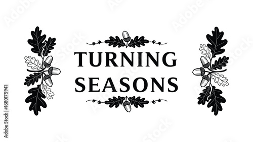 Turning seasons autumn fall oak leaves acorns seasonal change vector illustration art