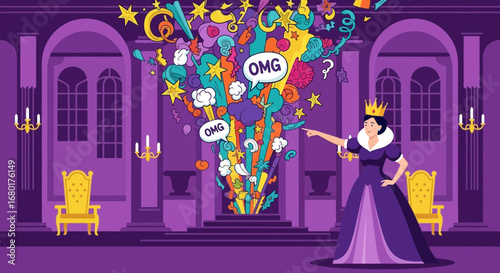 The Queen's astonishment, magic and surprise burst forth in a royal castle hall