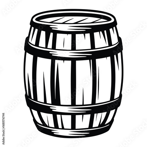 Monochrome illustration of a wooden barrel, suitable for various applications