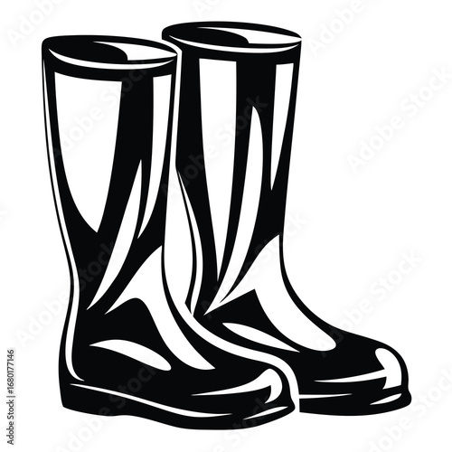 Stylish Black and White Illustration of Waterproof Boots for All Weather Wear