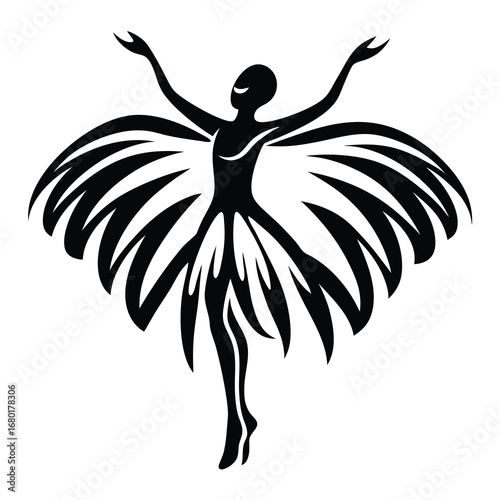 Elegant silhouette of a graceful dancer adorned with stylized floral patterns