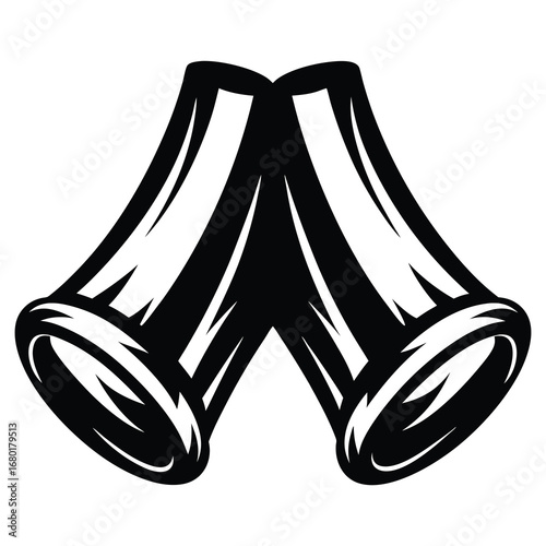 Stylized rendering of two cheering noisemakers in high contrast monochrome