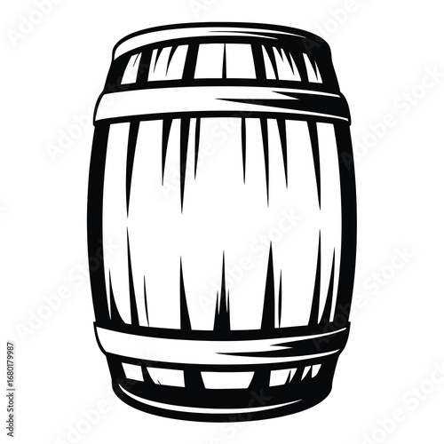 Monochrome Barrel Vector Image with Black Outlines and Minimalist Design
