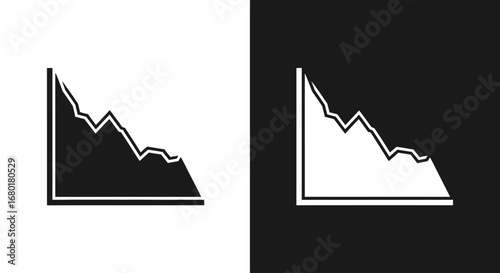 A sharp, jagged line graph pointing downwards, a black and white icon representing a market crash, financial loss, and economic crisis.