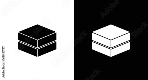 A stack of blocks or data cubes, a black and white icon representing blockchain, data, or modular concepts.