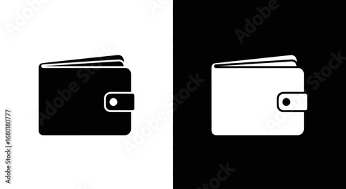 A simple wallet in a black and white split icon, a universal symbol for money, personal finance, and carrying cash.