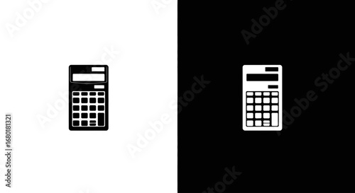 A simple digital calculator in a black and white icon, representing finance, accounting, and mathematical calculations.