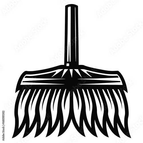 Stylized black and white image of a flathead broom icon illustration