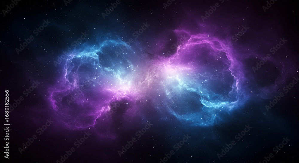 Obraz premium Cosmic clouds background, galaxy banner with glowing purple and blue nebula