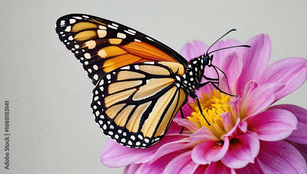 Fototapeta premium Monarch Butterfly on Pink Dahlia