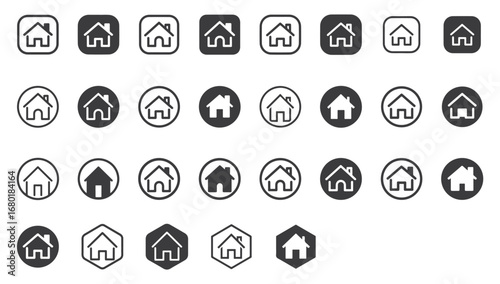 Minimal Home Icons Set – Solid, Outline, and Rounded Design Variants