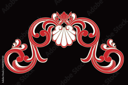 An ornate red and gold decorative scroll border creates an elegant symmetrical pattern perfect for design.