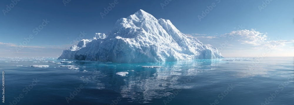 Fototapeta premium Massive iceberg reflecting in calm ocean waters under a clear sky