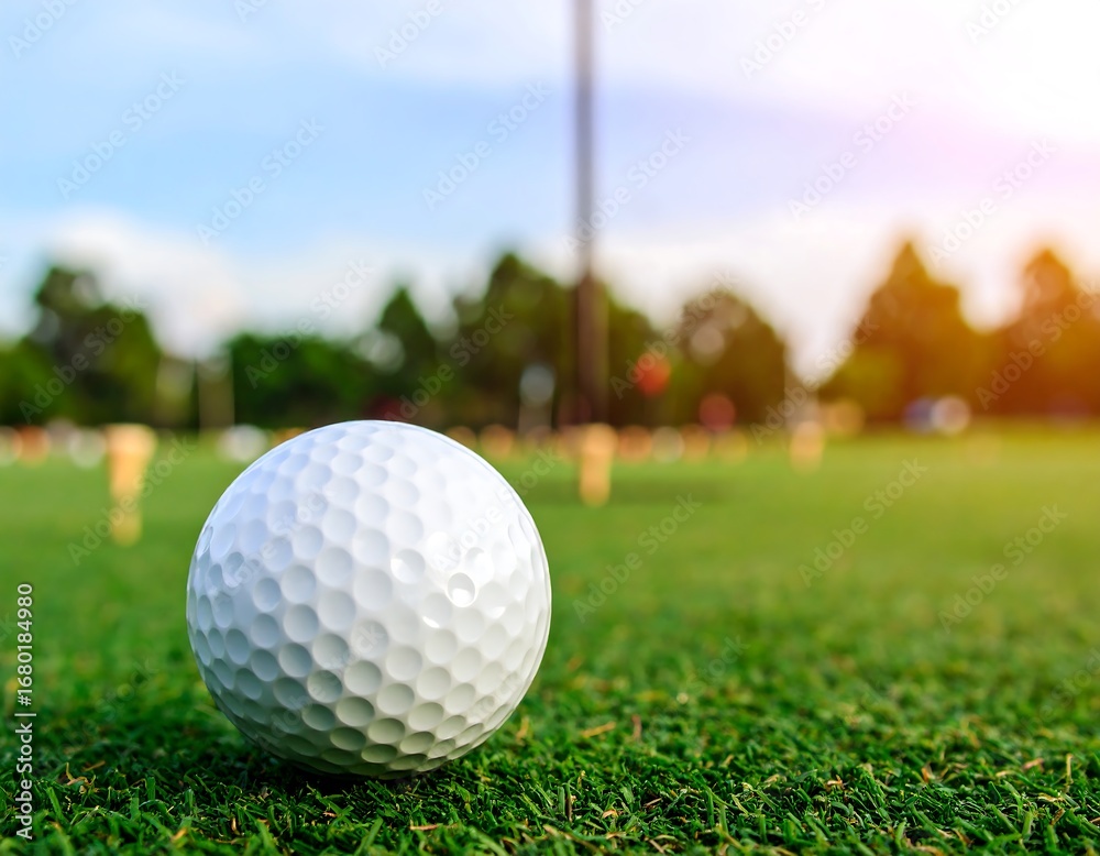 Obraz premium Golf ball on green, sunny day