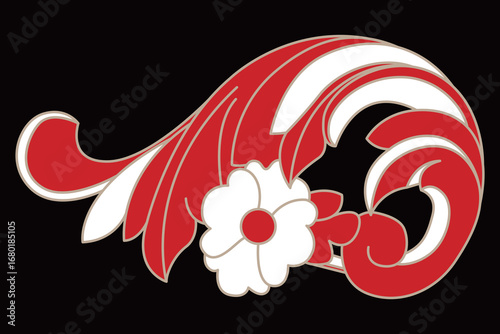 Classic red cream decorative flourish with a flower motif elegantly curls.