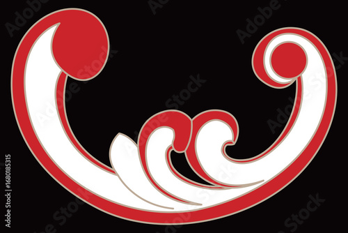 A beautiful abstract decorative red and beige ornament design with graceful swirling curves.