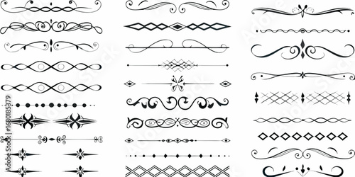 Collection of elegant black decorative dividers and ornaments for graphic design and page layout