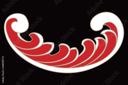 A vibrant red wave pattern with smooth cream outlines features a dynamic flowing design.