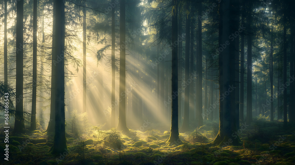 Obraz premium Forest morning fog