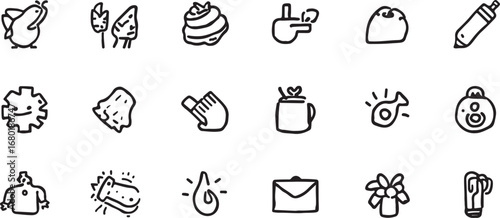 Collection of Hand Drawn Doodle Icons Black and White Illustration Varied Symbols Creative Design Elements Playful and Simple Style