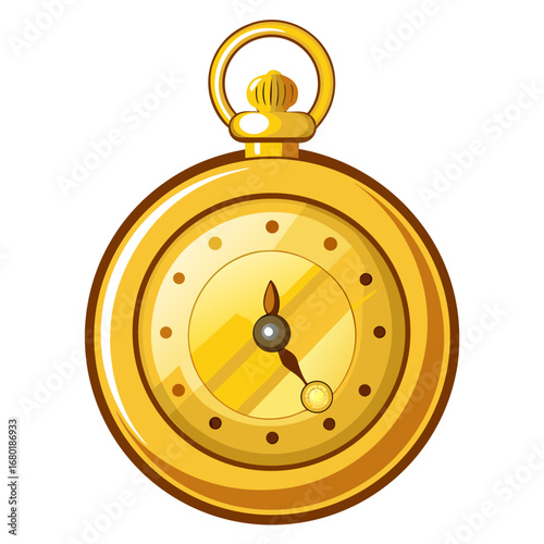 Gold Pocket Watch Isolated on White Background