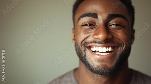 Close up portrait of a happy african american man with a beaming smile showcasing perfect teeth and positive emotion