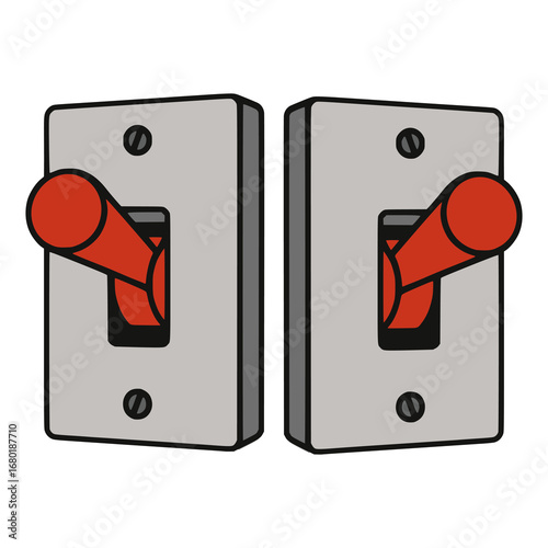 red button breaker switch flat color vector illustration template design