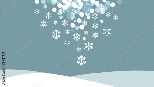 Elegant snowflake christmas tree illustration with falling snowflakes and winter landscape vector art