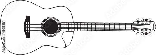Detailed Black and White Line Drawing of a Twelve String Acoustic Guitar Illustration for Music Lovers and Musicians