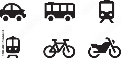 Diverse transportation vector icons symbolizing urban mobility and sustainable travel options for modern cities and eco conscious lifestyles promoting connectivity and accessibility
