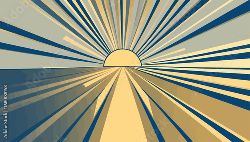 Abstract geometric tunnel with radial lines leading to bright light source