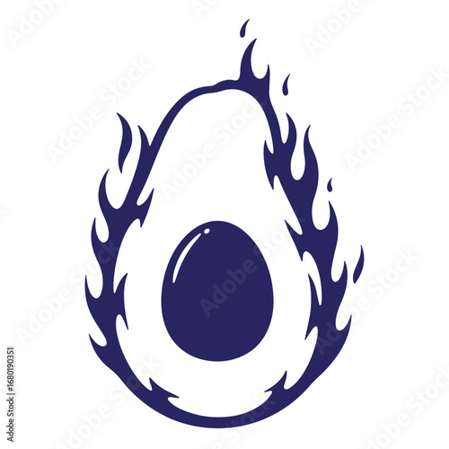 Creative vector illustration of a burning avocado with a dark blue color scheme