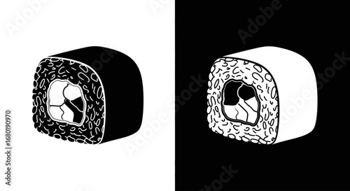 An outline style sushi roll with filling, a clean and modern icon for a Japanese food menu or delivery app.
