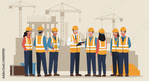 Group of Construction Workers in Safety Gear.