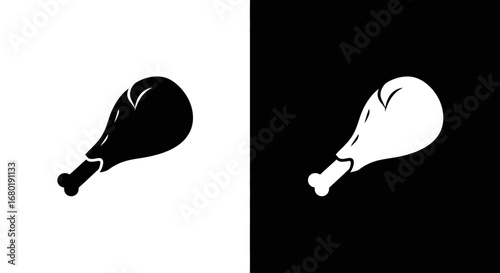 An outline style chicken drumstick, a modern and simple icon for a fast food restaurant, butchery, or delivery service.
