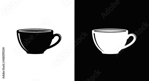 An outline style coffee cup on a saucer, a modern and elegant icon for a premium coffee brand or cafe logo.