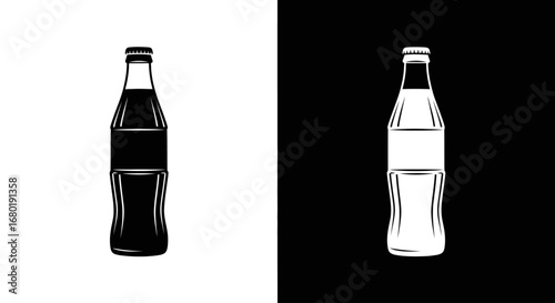 An outline style soda bottle, a modern and clean icon for a beverage company, a fast food menu, or drink packaging.