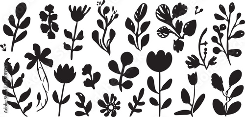 Elegant black and white floral pattern seamless vector design with hand drawn flowers and leaves offering a natural touch for backgrounds and illustrations