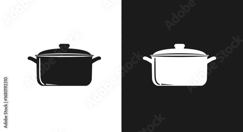 An outline style cooking pot, a modern and simple icon for a recipe website, a culinary school, or a kitchenware brand.